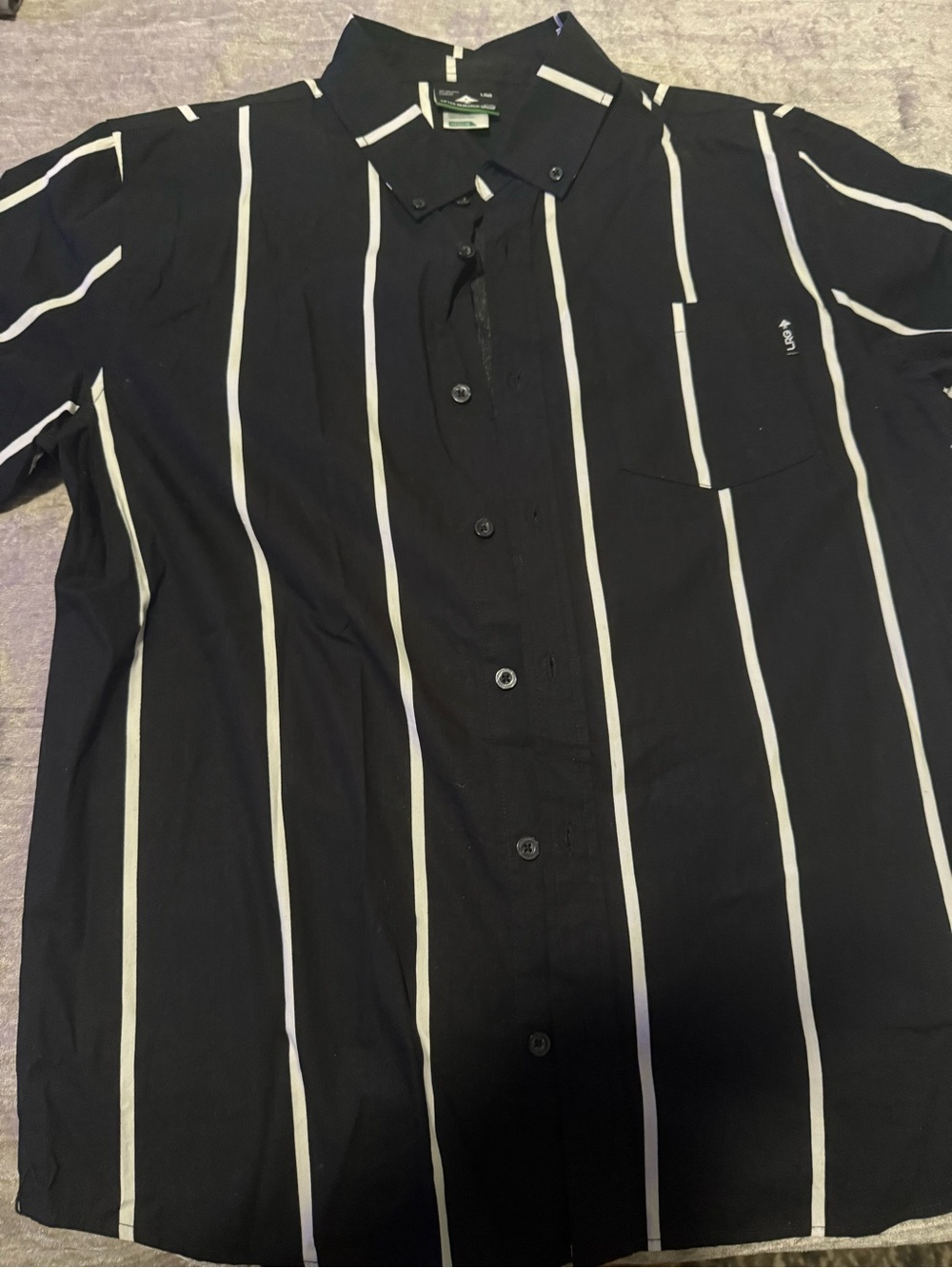 Lrg Black Button-Up Shirt with White Vertical Stripes